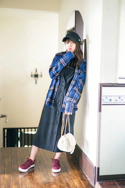 チェックシャツコーデ