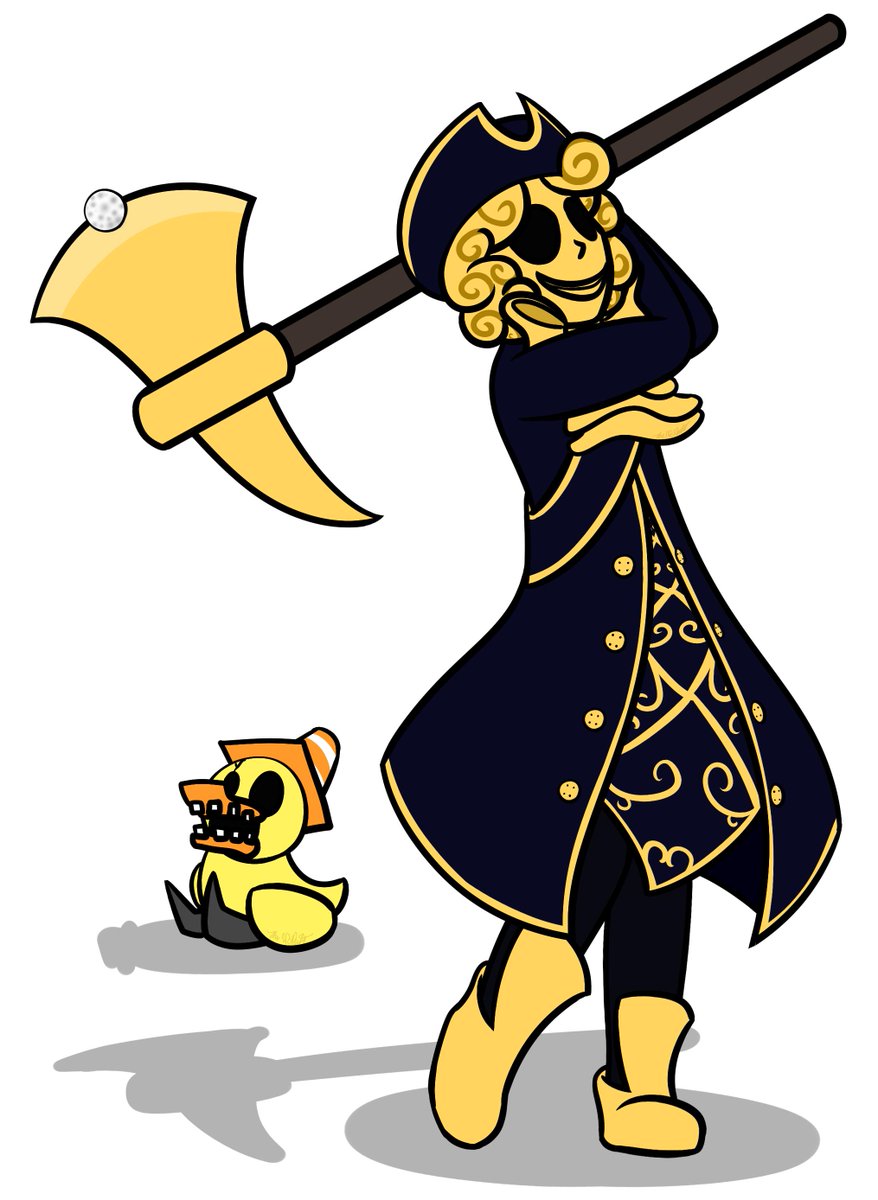 TPartist's tweet image. (Forgot something to add something. Sorry)

So.....a got a request by @joey49107514 to draw a Gold Watcher as a golfer and draw a deadly duckie.
This was too good to pass up, I usually take request from friends only.
The Gold Watcher and the Dread Ducky belongs to #darkdeception