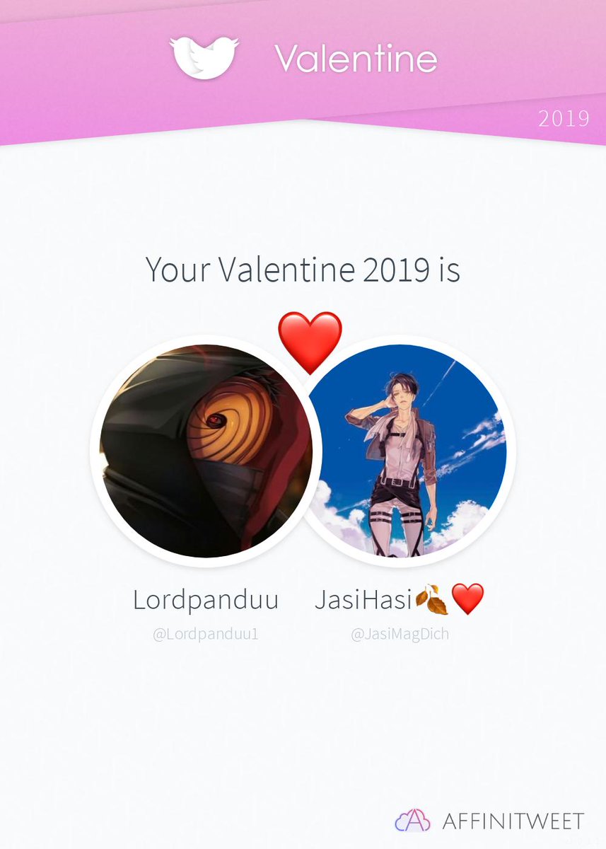 #Affinitweet Valentine
This year you're mine JasiMagDich! ❤️
And you, whom will be yours?
via https://affinitweet.com/valentine