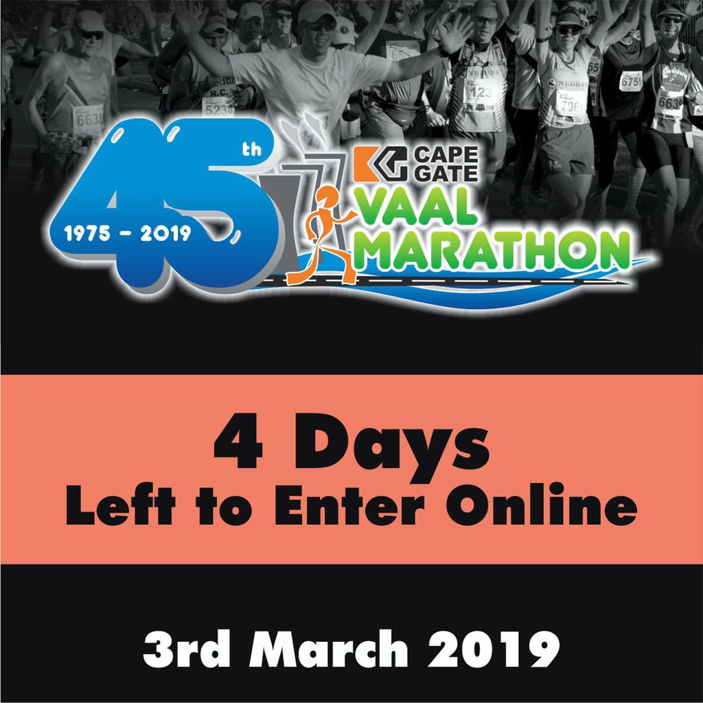 vaalmarathon's tweet photo. Still available:
5km - 231
10km - 193
21.1km - 117
42.2km - SOLD OUT

Enter Here: https://t.co/IaFWyUXVaf https://t.co/SpBzFZ3lIo
