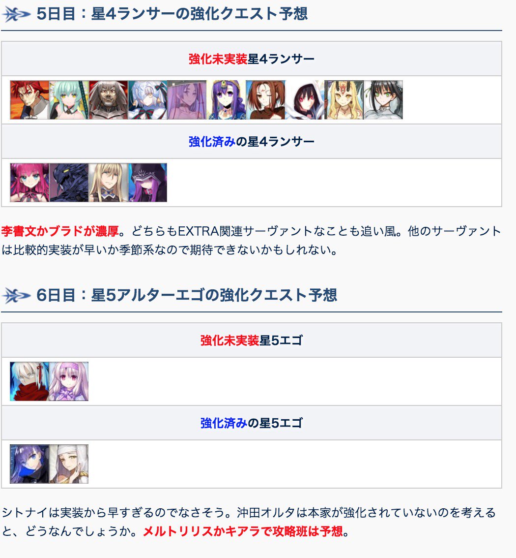 Fgo攻略班 Appmedia 強化クエスト第10弾で強化されそうなサーヴァントを見やすく調整してみました 今日の星4キャスターは誰が来てもおかしくないので本当に読みづらい T Co Wladayzx0p Fgo Fgo攻略班 Appmedia 強化クエスト第10弾で強化されそうなサーヴァントを見やすく調整してみました 今日の星4キャスターは誰が来てもおかしくないので本当に読みづらい T Co Wladayzx0p Fgo