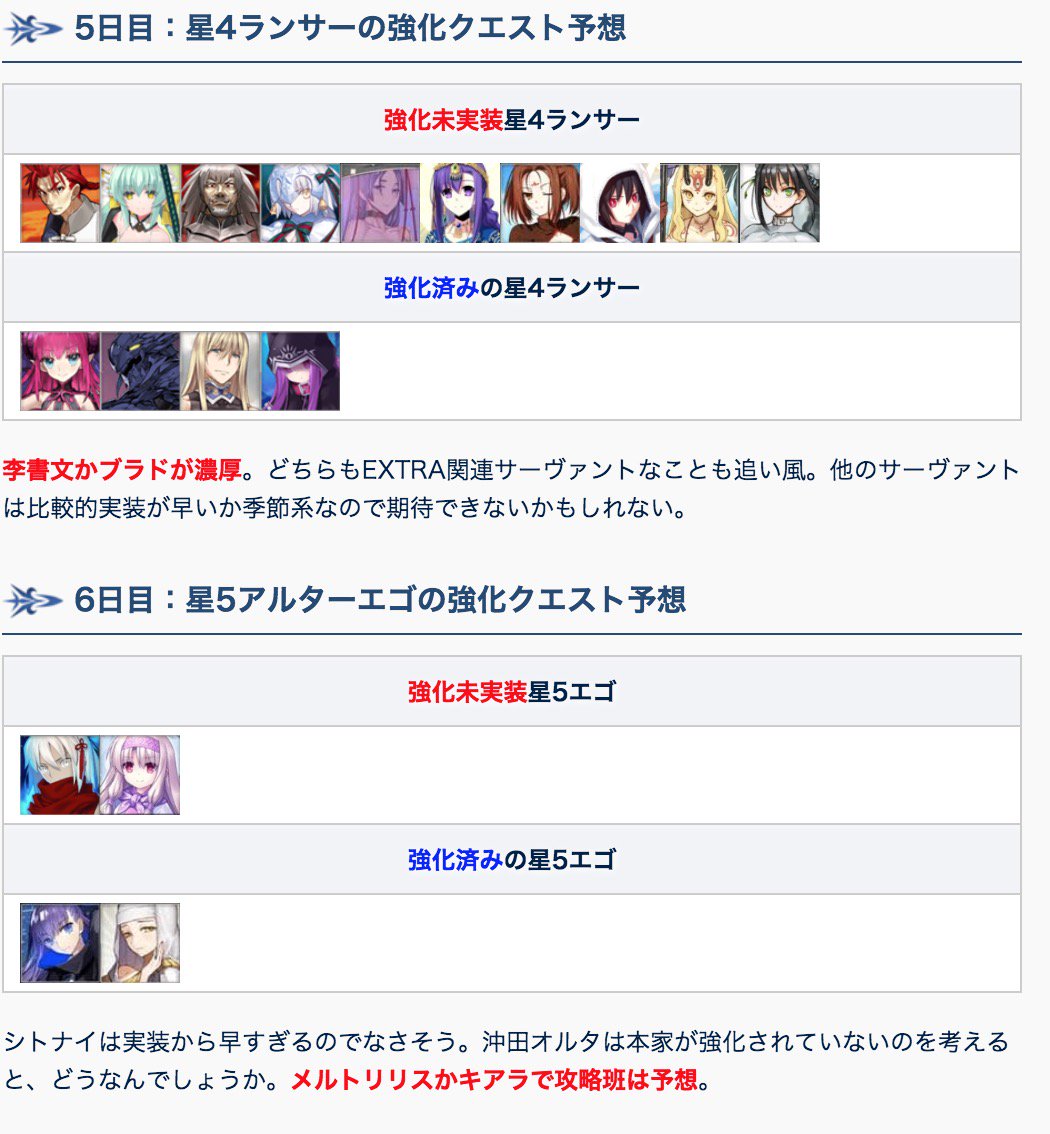 Fgo攻略班 Appmedia 強化クエスト第10弾で強化されそうなサーヴァントを見やすく調整してみました 今日の星4キャスターは誰が来てもおかしくないので本当に読みづらい T Co Wladayzx0p Fgo