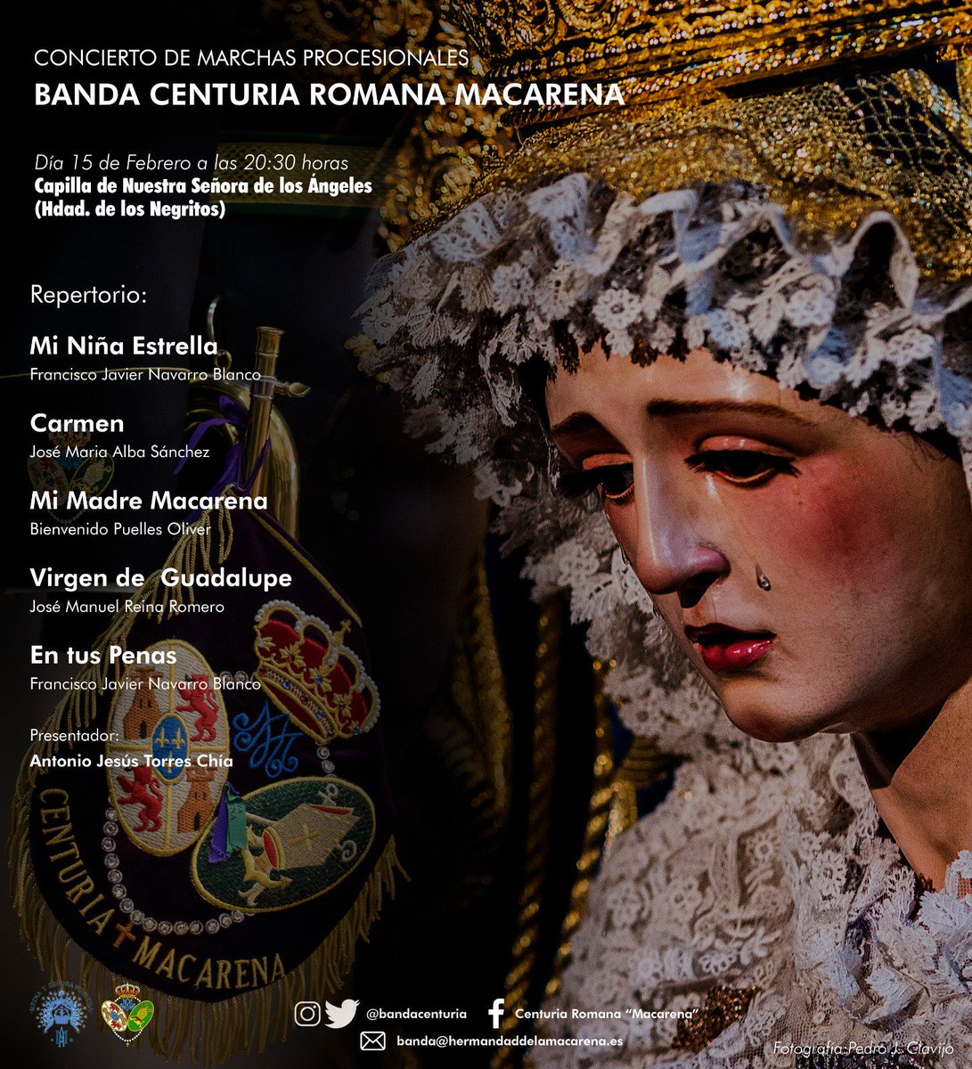 Hoy, a las 20:30h., concierto a cargo de <a href="/BandaCenturia/">Banda Centuria Macarena</a> en la capilla de Ntra. Sra. de los Ángeles.
@Hdadlosnegros