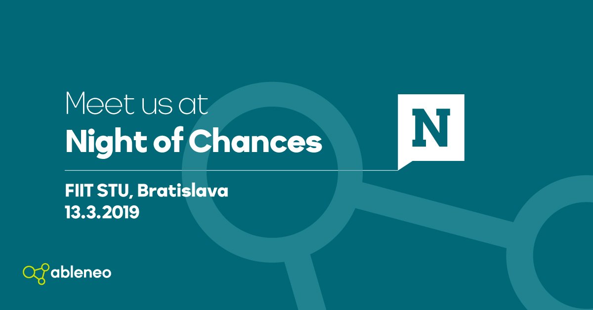 ableneo1's tweet photo. Are you looking for new chances ? Meet us at the upcoming Night of Chances Technology event in Bratislava and don't miss our workshops related to data science, improving dev experience with javascript or building ability to change ! https://t.co/lNarIMOFkM #change #data #devxp https://t.co/x79PTy0id2