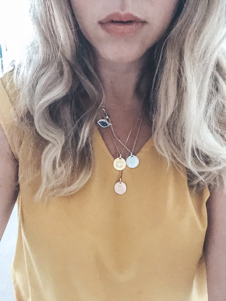 BaileySchneider's tweet photo. Wearing my tribe "S", "G" &amp; "B" 🥰💫Loving the new jewelry trend of mixing white, yellow and rose gold together too! Incredible work @JanineJewellery https://t.co/FLhNOW9c1f