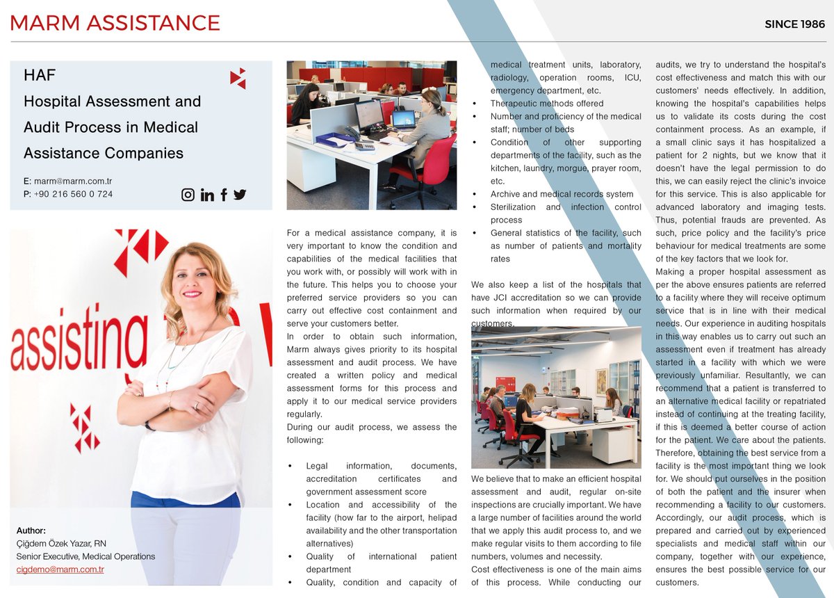 Check out our latest article about 'Hospital Assessment and Audit Process in Medical Assistance Companies', by Cigdem Ozek Yazar.
marm.site/wp-content/upl…

Also featured in the #ITIJ: issuu.com/voyageurgroup/…

 #hospitalaudit #AuditProcess #hospital #hospitalassesment