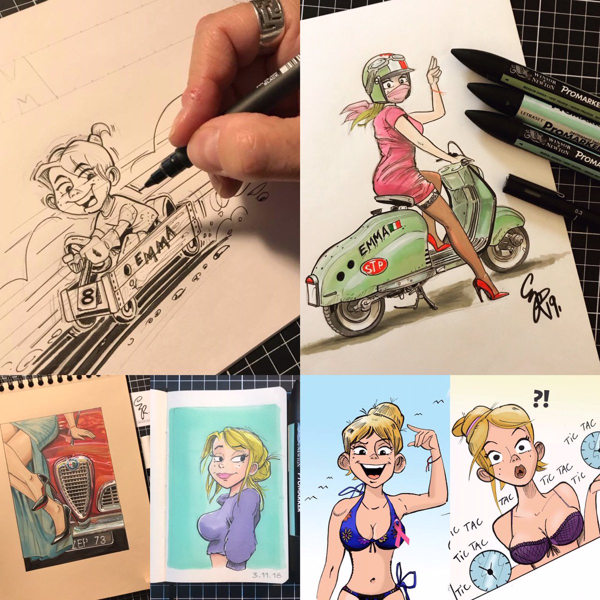 GrgoryR's tweet photo. Il y a un an, mûrissait dans ma tête un personnage féminin avec du  caractère au sang Franco-italien, affrontant le milieu si misogyne du  sport automobile   Emma Pozzi 🇮🇹🇫🇷 #motorsport #emmapozzi #automotive #comics #bd #illustration #luxurycar https://t.co/m9rYAYLVdh
