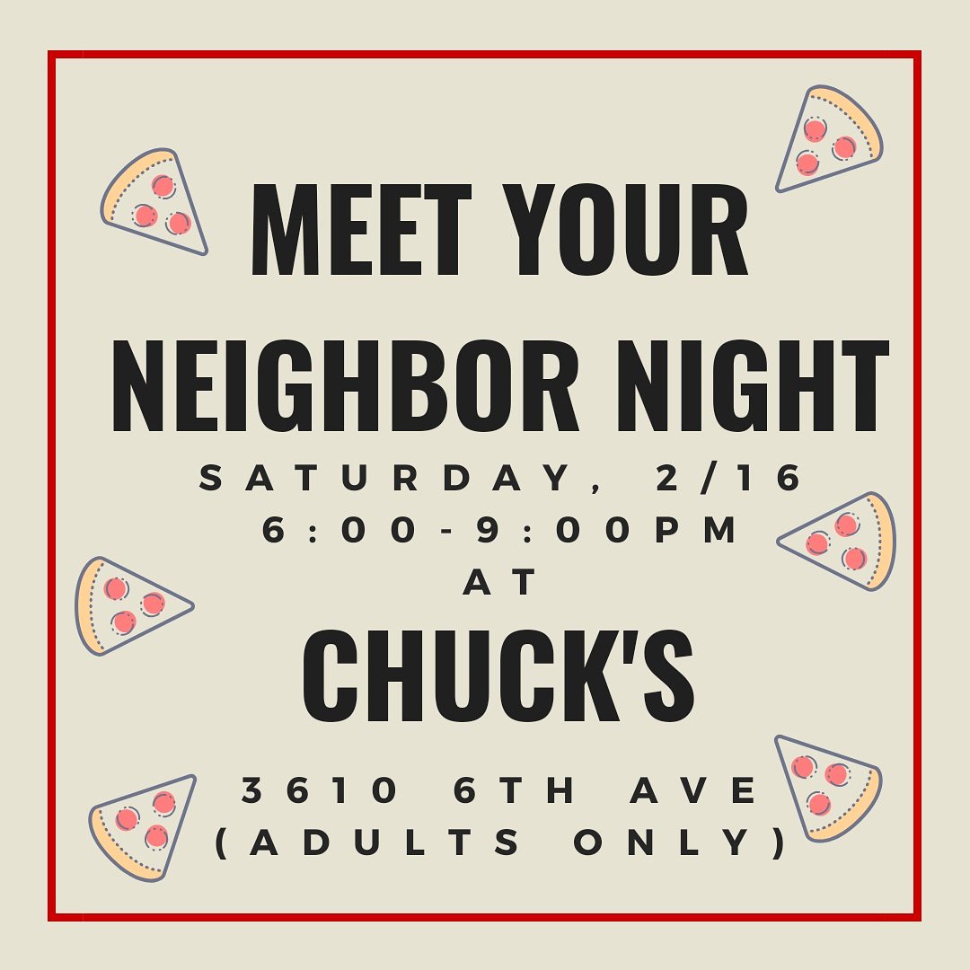 Remember to come out to Chuck's tomorrow night to meet your neighbors while enjoying the BEST pizza in Des Moines as well as live music from the Drama Kings! 

Hope to see you there!!

Adults only please. Don't worry, we've got lots of great things coming up for the whole family!