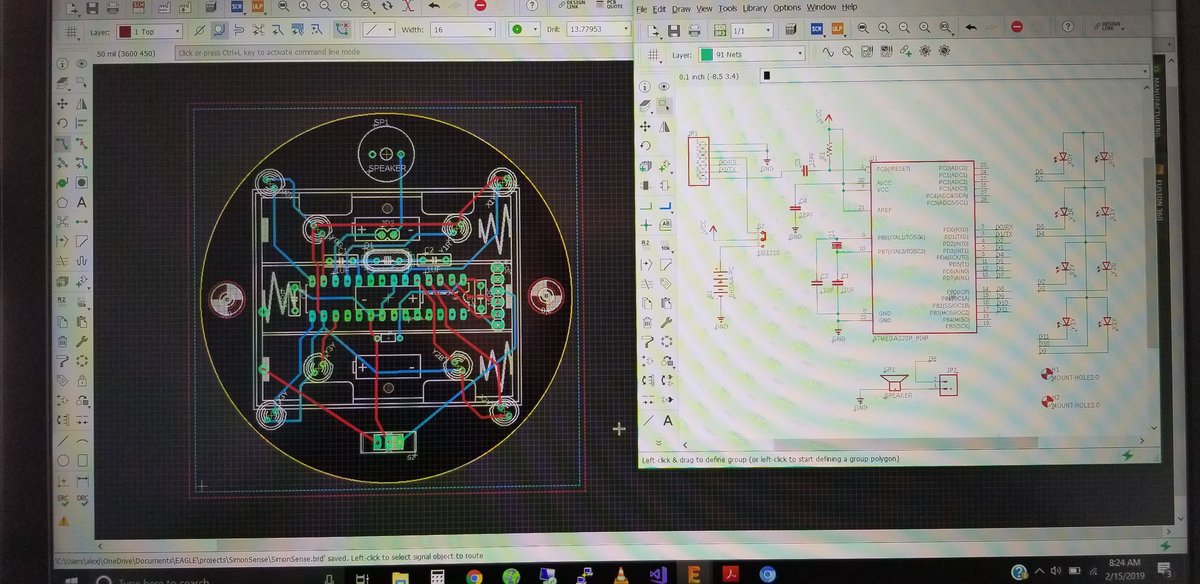 I am using Autodesk's Eagle to design a PCB board in my Microcontrollers class. The software is free and easy to use. Later, we will print the board in the FabLab and solder the components on. What do you think I am making?