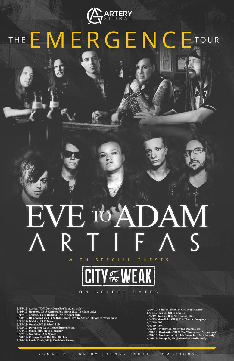 So fired up for this run coming up in March w/ <a href="/EVETOADAMMUSIC/">EVE TO ADAM</a> + <a href="/Artifas/">ΛRTIFΛS</a> + <a href="/CityoftheWeak/">City of the Weak</a>. Tickets available at cityoftheweakofficial.com. Which date ya'll coming out to party?
