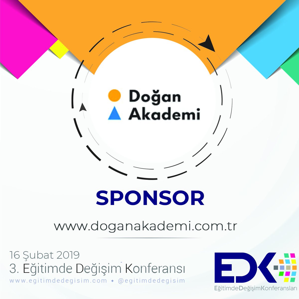 3. Eğitimde Değişim Konferansı'nın gerçekleşmesine katkı sağlayan sponsorumuz @DoganAkademi ‘ye teşekkür ederiz. 
egitimdedegisim.com #EğitimdeDeğişim #EDK19 #İzmir