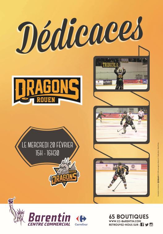 DragonsdeRouen's tweet photo. ✍️SÉANCE DE DÉDICACES✍️ 
Les @DragonsdeRouen et #BodyBuddy vous attendent nombreux mercredi prochain chez notre partenaire #CentreCommercialBarentin pour une séance de dédicaces 👍. L’occasion de venir encourager vos 🐉 une dernière fois avant le début des #Playoffs 👊 !! https://t.co/JSpGaNZwPQ