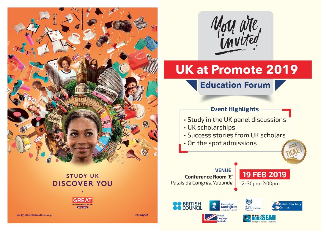 UKinCameroon's tweet image. 1 day to @SalonPromote19, learn more about our #education forum. Get to know what education products the #UK has for the #Cameroonian public. #UKatPROMOTE #EducationIsGREAT. #Chevening. @The_ACU @commschols @Cameroonjournal @noelalyongafoun @loyocameroon @diplocam_minrex