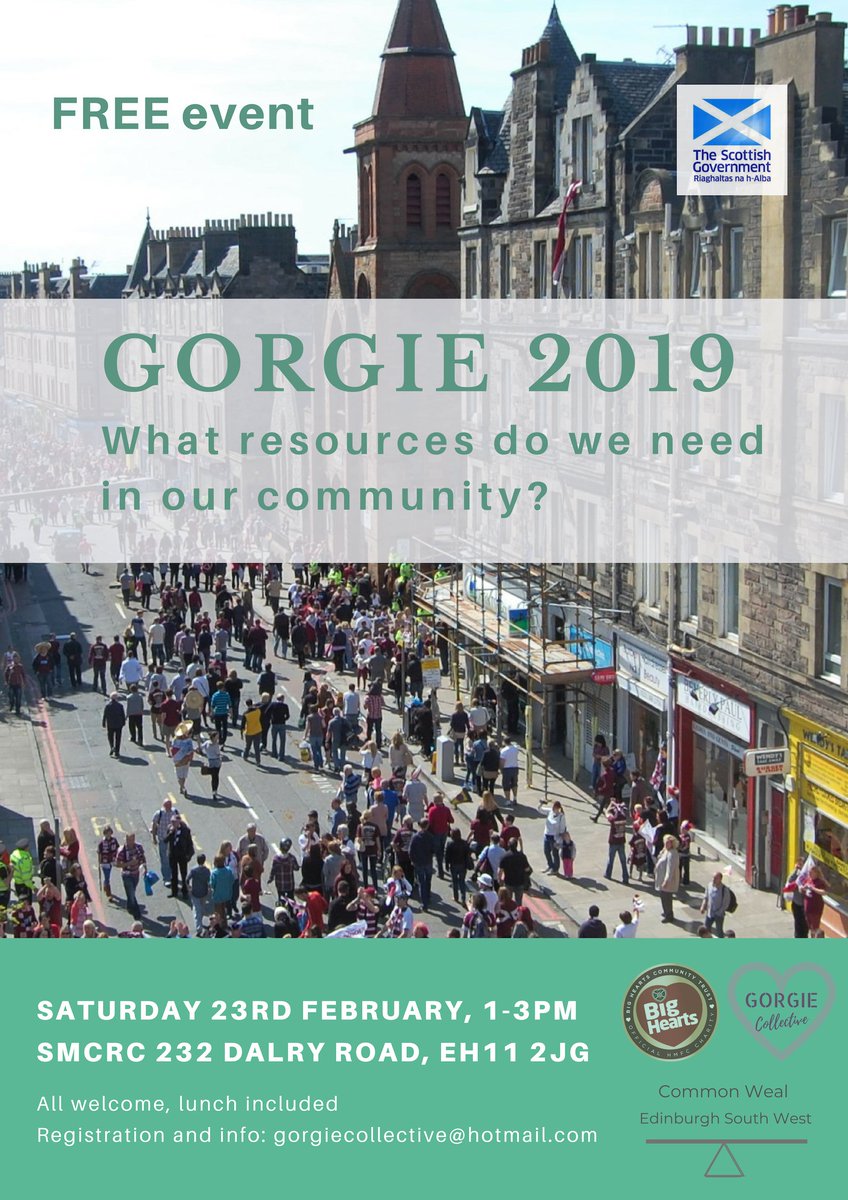 Spaces are going quickly for our #FREE event about Placemaking in Gorgie. Book now, all welcome!👇 

📆Sat 23rd Feb, 1-3pm
🌐SMCRC, 232 Dalry Rd EH11 2JG
✉️Booking essential via email: gorgiecollective@hotmail.com

#Gorgie #community #placemaking #discussion #inclusion