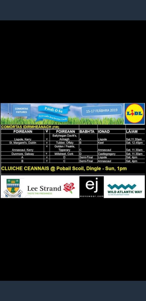 For anyone travelling down to the Paidi O Se tournament this weekend. Our first game is in Keel Gaa Club at 12.45pm Saturday.
