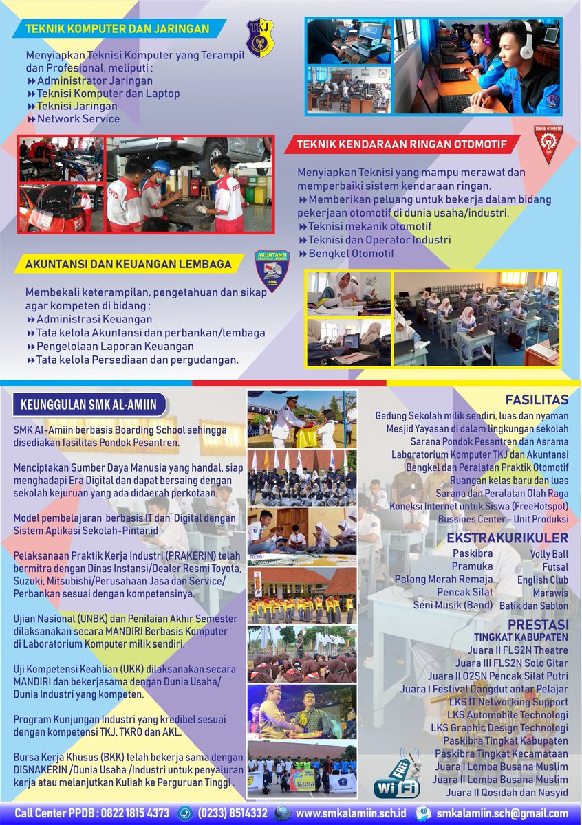 Mari bergabung bersama kami. Untuk pendaftaran bisa langsung datang ke Kampus SMK Al-Amiin yang berada di Desa Sangkanhurip Kecamatan Sindang Kabupaten Majalengka.
Let's Join Us 😊
#salassika
#smkalamiinbisa