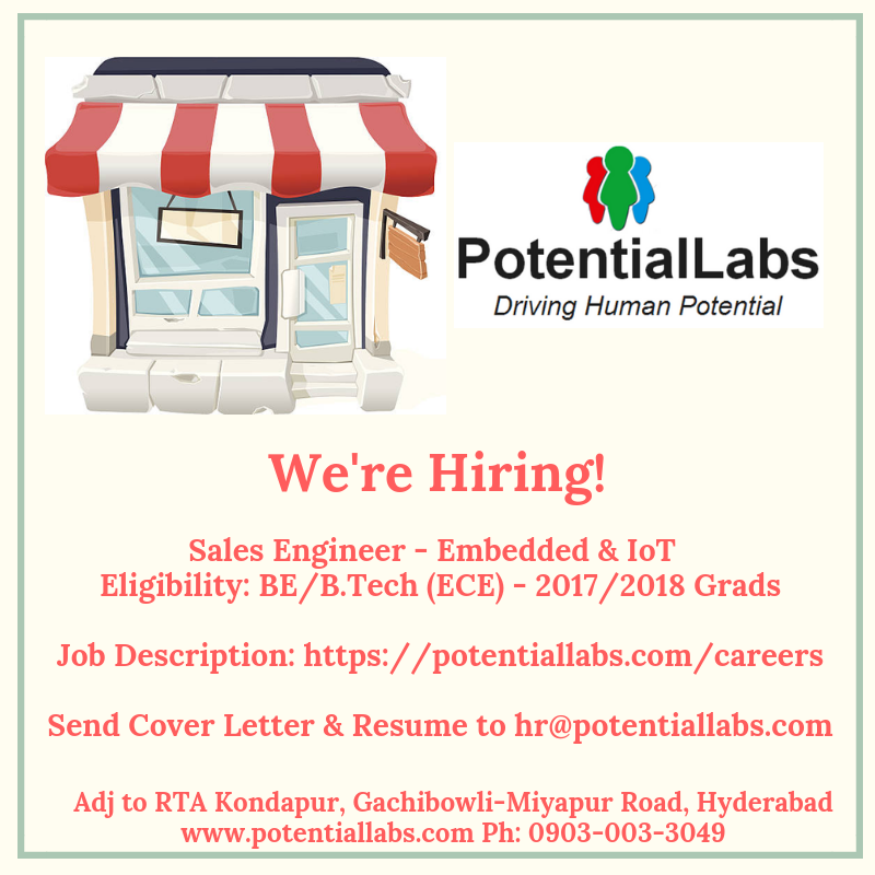 PotentialLabs's tweet photo. We're #Hiring #Freshers #Grads for interesting roles at our Startup in #Hyderabad. Please RT &amp; spread the word. Thanks 👍 https://t.co/5pAE59v4ss