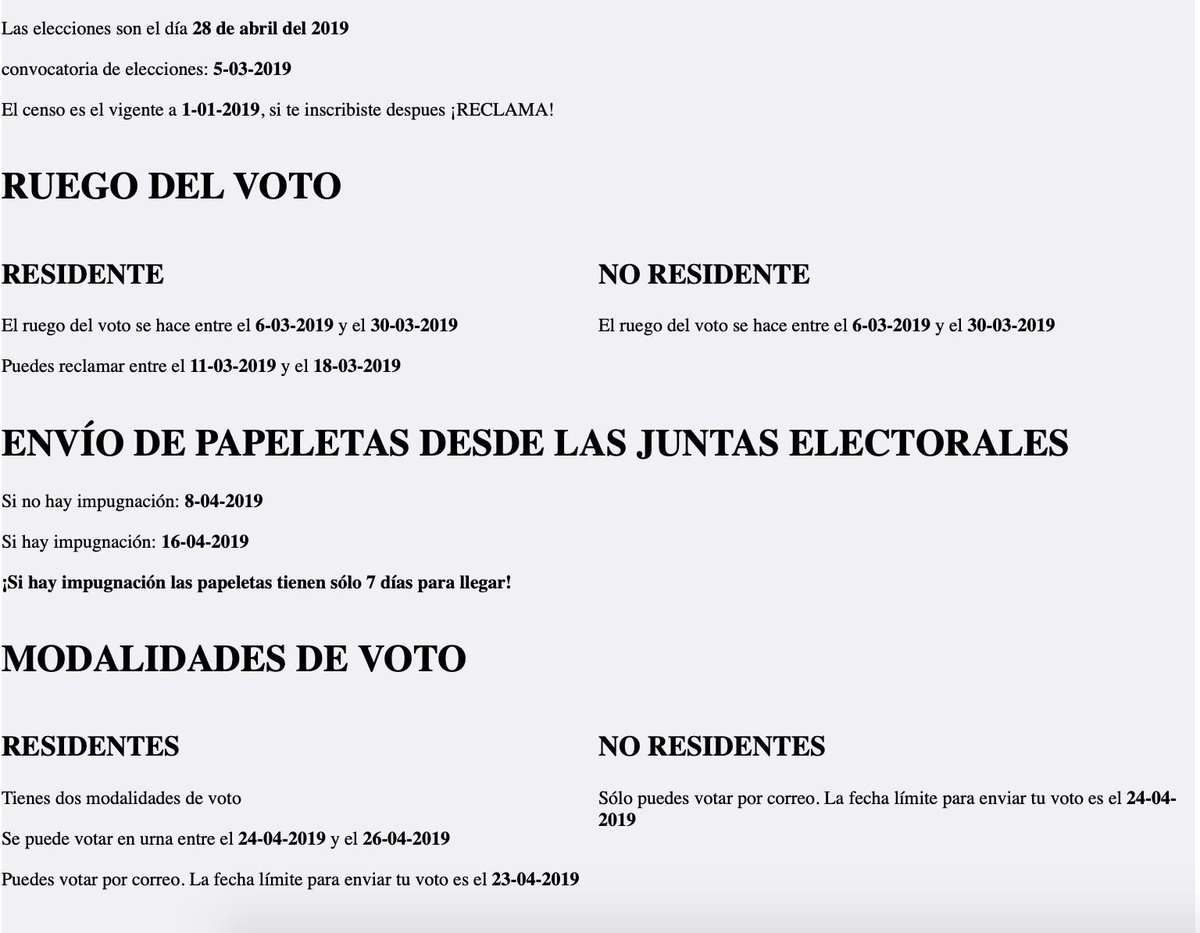 ‼️#Alerta diáspora sobre el #28abril🗳️‼️
Aquí tienen las fechas para rogar el voto de las #EleccionesGenerales.

Periodo de ruego🙏🙏(ERTA y CERA)
- Del 6 al 30 de Marzo

IMPORTANTISIMO - La semana del 11 al 18 Marzo, es el periodo de reclamaciones del censo.#VotoRogado