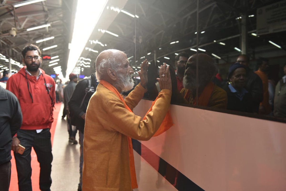 When an old man sees a Train 18, and tries to look how the <a href="/RailMinIndia/">Ministry of Railways</a> has changed in last 60 years.... Thanks <a href="/PiyushGoyalOffc/">Piyush Goyal Office</a> for dedicating #VandeBharatExpress in service between #NewDelhi and #Varanasi