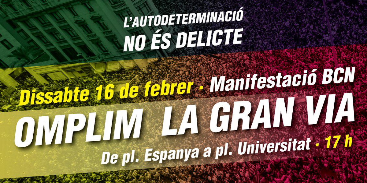 omnium's tweet photo. Siguem murs humans contra la repressió. Vine a la manifestació!
📅 Avui
⏰ 17 h
📍 Gran Via (de pl. Espanya a pl. Universitat)
🚇 Metro: Espanya, Rocafort o Urgell
🔋 Porta el mòbil amb bateria

Estiques atent a les properes accions al nostre WhatsApp 👉🏻 https://t.co/byZ7duHhik https://t.co/CvzstUeXAG
