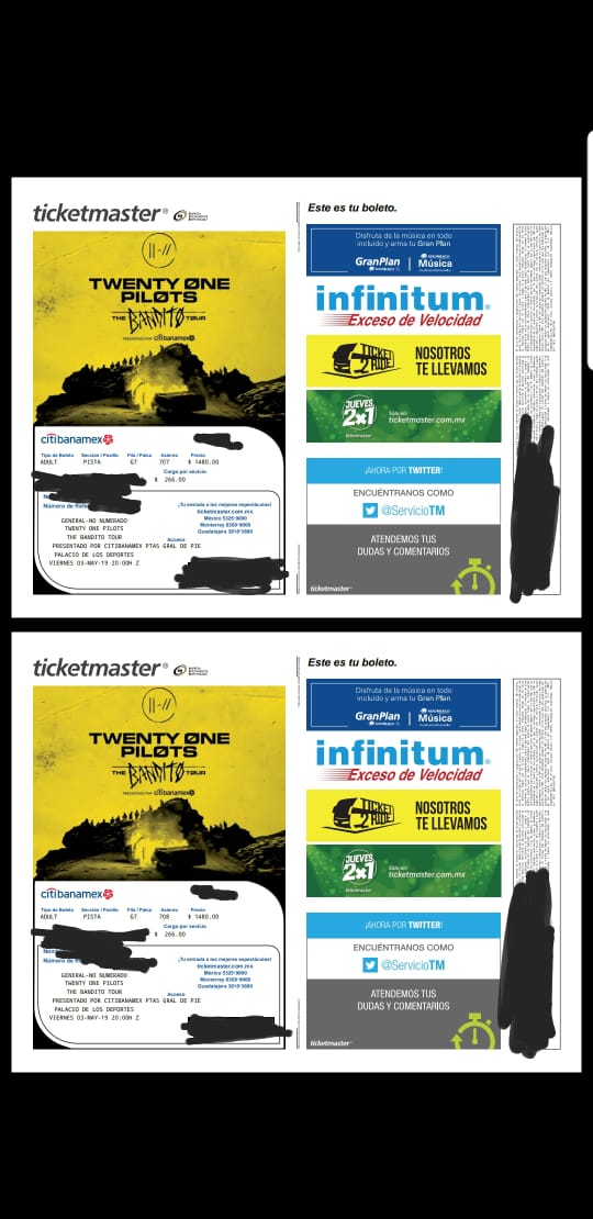 acciojumpsuit's tweet image. VENDO BOLETOS PARA EL BANDITO TOUR EN MÉXICO

Mi novia y yo estamos vendiendo dos boletos para el concierto de TØP en México el 3/05/19 a las 20:00h, en el Palacio de los Deportes; son en pista.

Si les interesa, más info por dm.
Si no, ¿podrían ayudar con un RT?