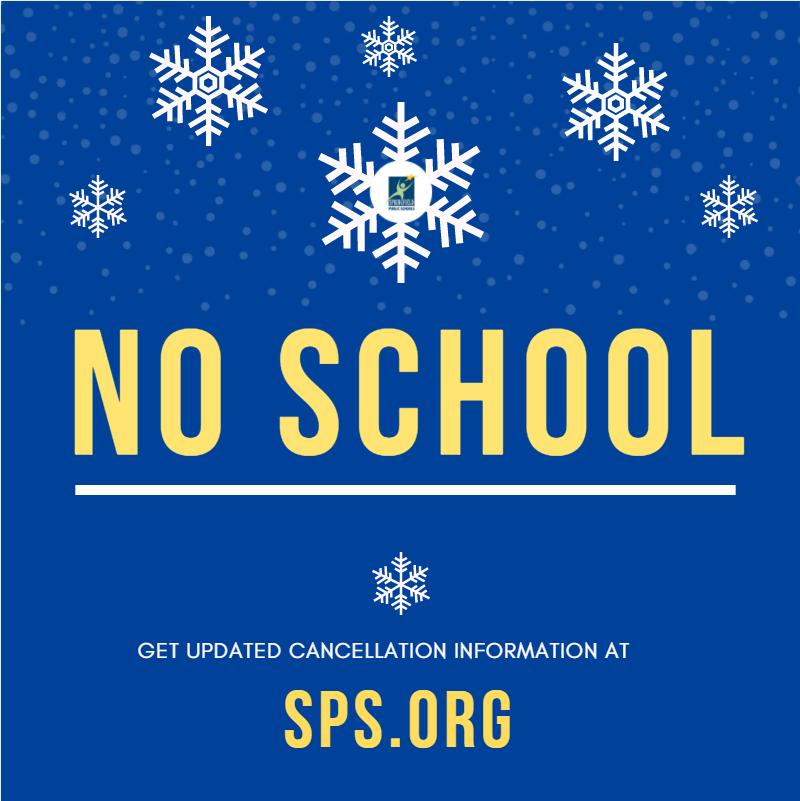 officialSPS's tweet photo. No school Friday, Feb. 15 due to winter weather forecasted that could impact commute time.  District offices will be open.  Learn more at https://t.co/ck176Tpk1V. https://t.co/RI1uZF0KGj