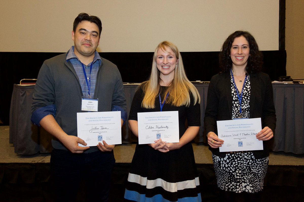 SPSPnews's tweet image. Congratulations to our Inside the Grant Panel winners  @adriennerwood and @ThaliaWheatley along with our runners-up, John Tawa and @ChloeHuelsnitz. #SPSP2019