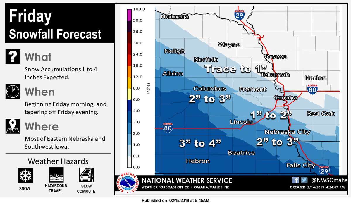 Light snow spreads across ern NE and wrn IA today. Snowfall from a