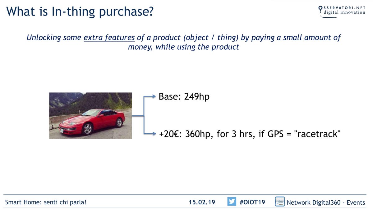 Osserv_Digital's tweet photo. #InThing Purchase: poter sbloccare funzionalità di prodotto con piccoli pagamenti mentre lo si utilizza #OIOT19 https://t.co/NQ8LxuhVvn
