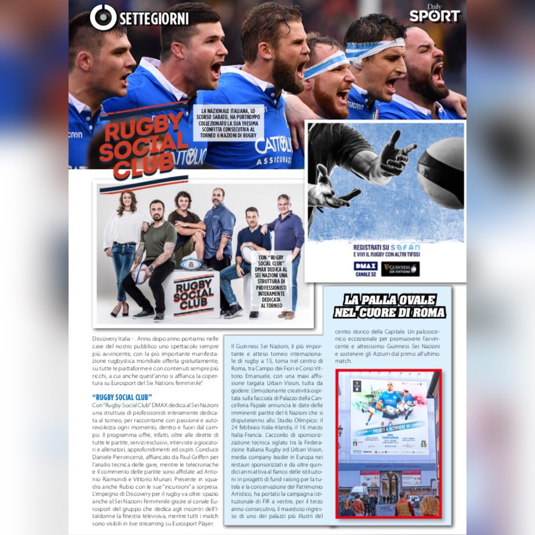 DailySPORTol's tweet photo. @dmaxitalia e #Sofan 
 #partnership per il #sixnations 

#rugby #rugbyplayer #rugby4life #rugbyfan #italia #italy #dmax https://t.co/xzIsAQXy1Q