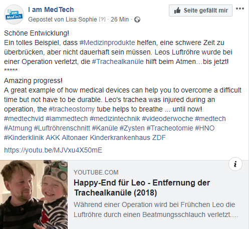 BVMed's tweet photo. Unser #MedTech-Video der Woche:
Ein schönes Beispiel, wie #Medizinprodukte helfen, eine schwere Zeit zu überbrücken. Leos Luftröhre wurde bei einer Operation verletzt, die #Trachealkanüle hilft beim Atmen…bis jetzt!
https://t.co/sUqdlDqfo0
#IamMedtech #medtechvid https://t.co/uYg7NpJWwY