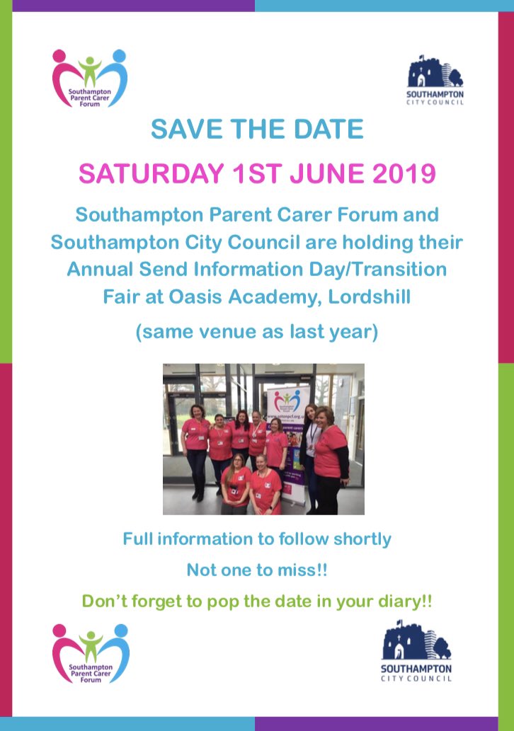 sotonpcf's tweet photo. Save the date 1st June 2019
Pop the date in your diary 📅✅
#localofferlive
#transitionfair
#sendinformationday 
@GingerTammy https://t.co/GHLpiBHJdN