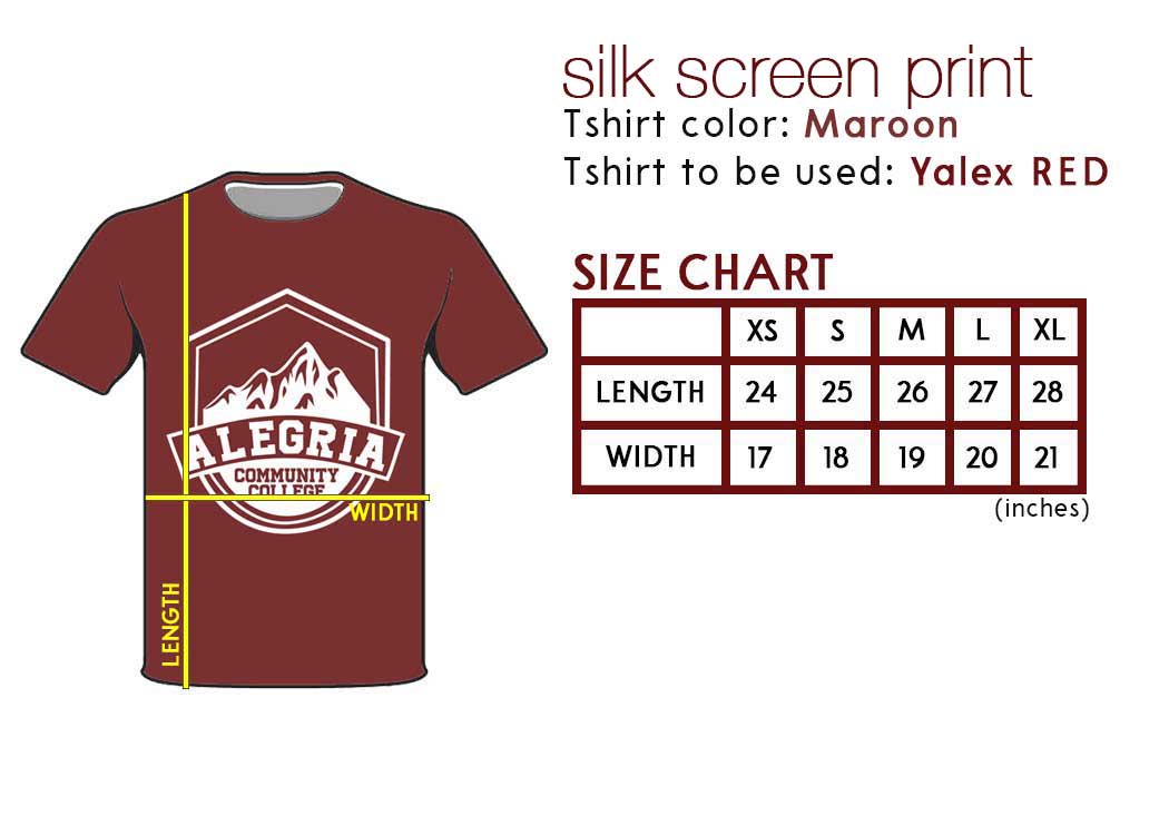 Yalex T Shirt Size Chart