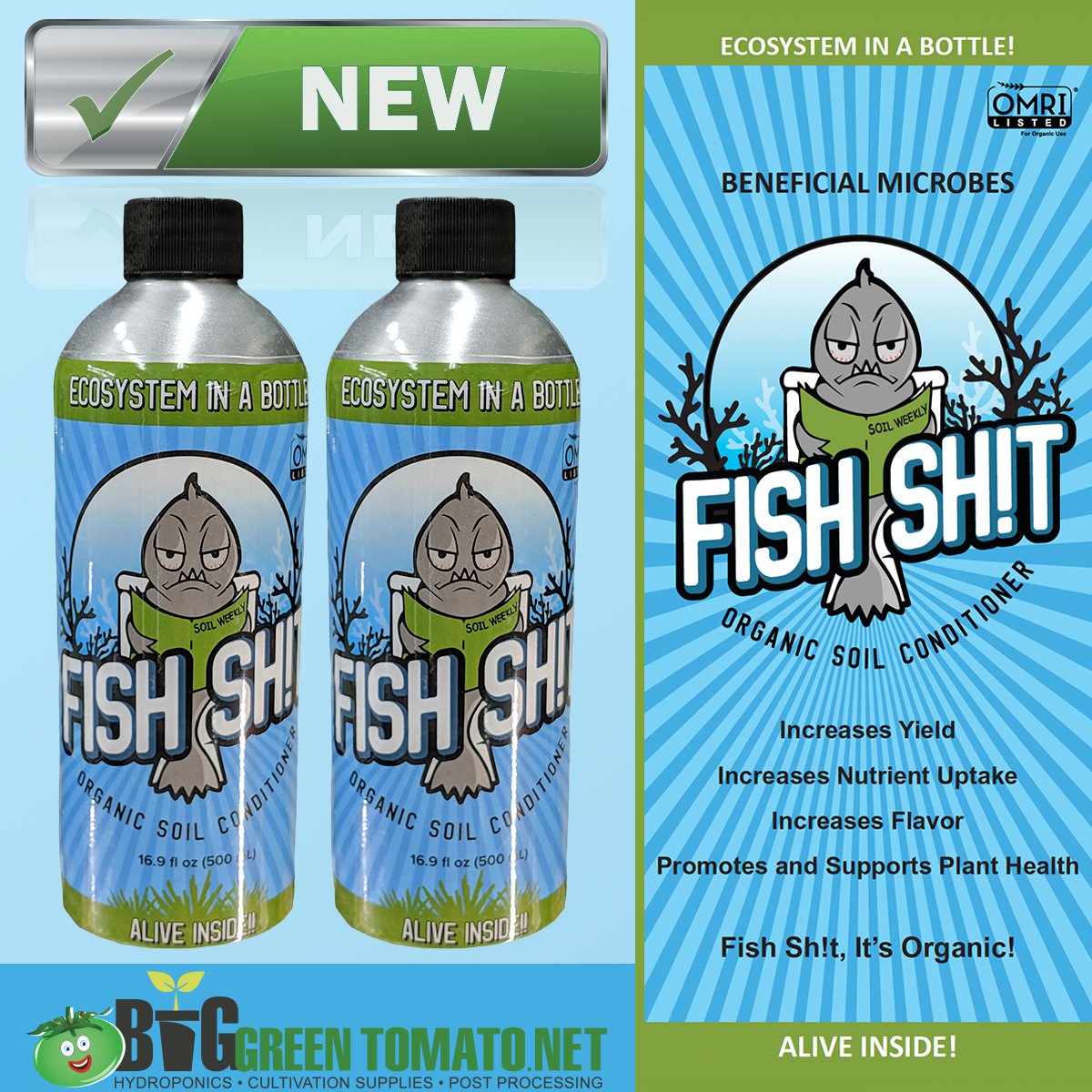 BIGGreenFarmers's tweet photo. New at #BigGreenTomato - 500mL #FishSh!t
Fish Sh!t is a living product! It is OMRI listed for organic use and University tested.
#FishHeadFarms #FishShit #BigTomatoFam #GrowYourOwn #Gardening #CompostTea #Organic #BeneficialMicrobes #OMRI https://t.co/ayAJcNUjFs