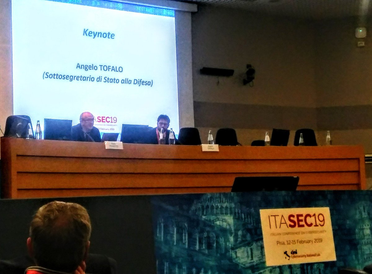 PGRotondo's tweet photo. Si va verso un team italiano di #hacker etici che rispondano solo alla bandiera italiana 🇮🇹 lo anticipa @AngeloTofalo Sottosegretario alla difesa con delega alla #CyberSecurity a #ITASEC19 https://t.co/TV1TosnGch