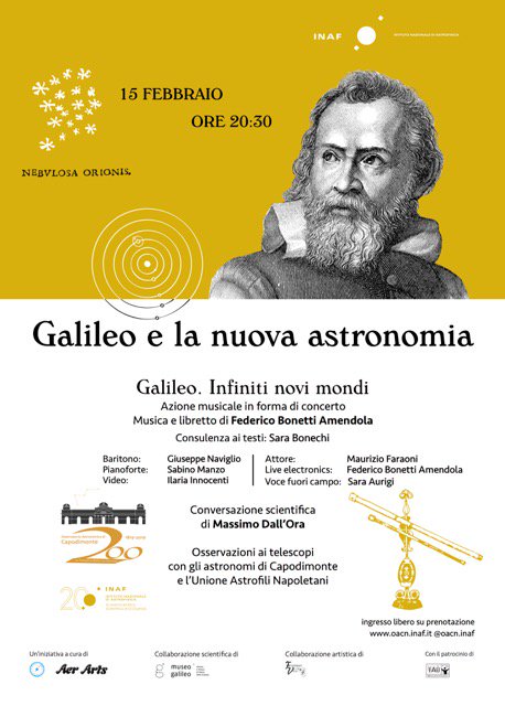 stmbari's tweet photo. L’Osservatorio Astronomico di Capodimonte, in occasione del 455° compleanno di Galileo Galilei, organizza questa a partire dalle 20:30 una speciale serata dedicata al padre della scienza moderna. Tra gli artisti presenti figura anche il nostro Maestro @sabinomanzo. https://t.co/gXq0jqL957