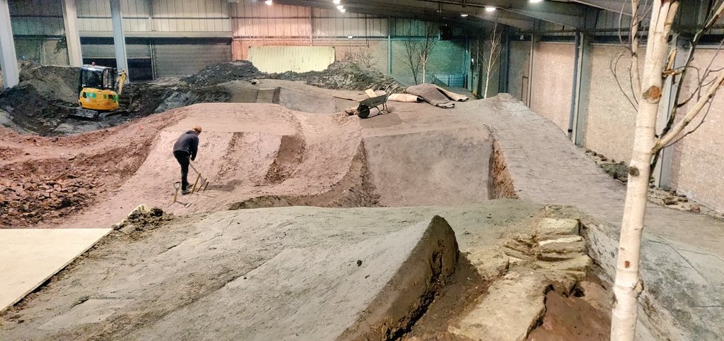 DirtFactoryMCR's tweet photo. As you know work is well underway  @MayfieldMCR huge thanks and respect to all the crew who were involved in creating our indoor trails, we can't wait to see everyone riding them. #Manchester #mountainbike #trailbuild #letsgo https://t.co/8b9uYKL1bt