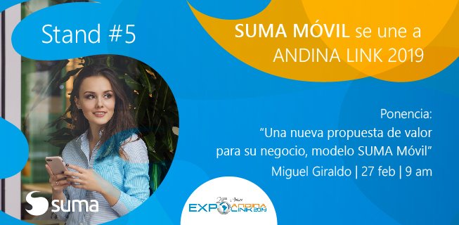 ¡<a href="/SumaMovil/">SUMA MOVIL</a>  vuelve a <a href="/andinalink/">Andina Link</a> ! Miguel Giraldo, Country Manager de SUMA Colombia, participará como ponente el próximo 27 de febrero. ¡Os esperamos en nuestro stand nº5! #omv #AndinaLink