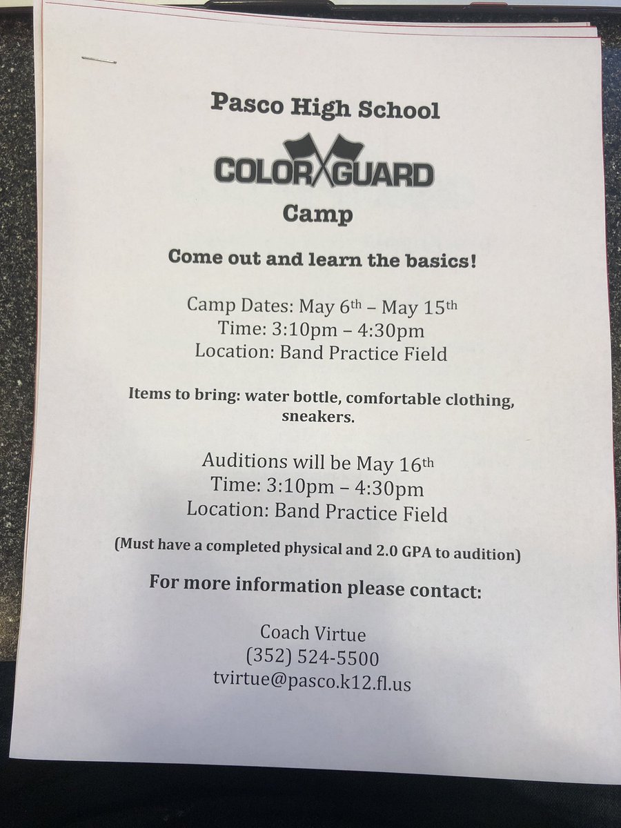 pascohighguard's tweet image. Color Guard Camp 2019 is on the books! Come see if our family is one you’d like to join! #AlwaysBeAPirate #PirateGuard #GuardFamily