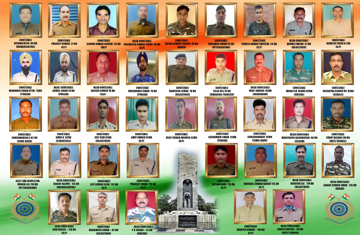 Bravehearts of CRPF who made the supreme sacrifice and attained martyrdom in the Pulwama attack on 14/02/2019.