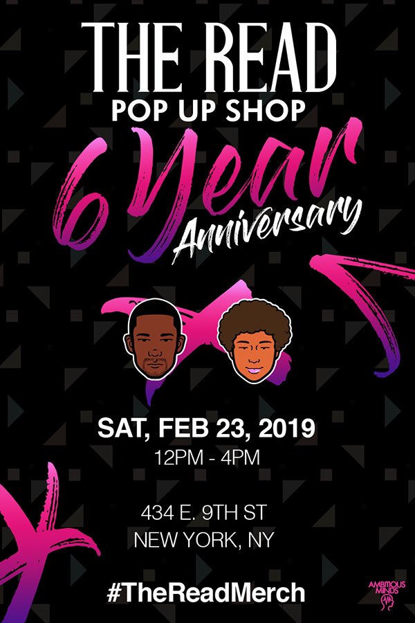 ThisIsTheRead's tweet photo. NYC! Come out next Saturday, February 23rd from 12-4pm to #TheReadPopUp ahead of our sold out 6 year anniversary show! @heyassante will be hosting, hope to see you there! #TheReadMerch https://t.co/uROE4K4fIN