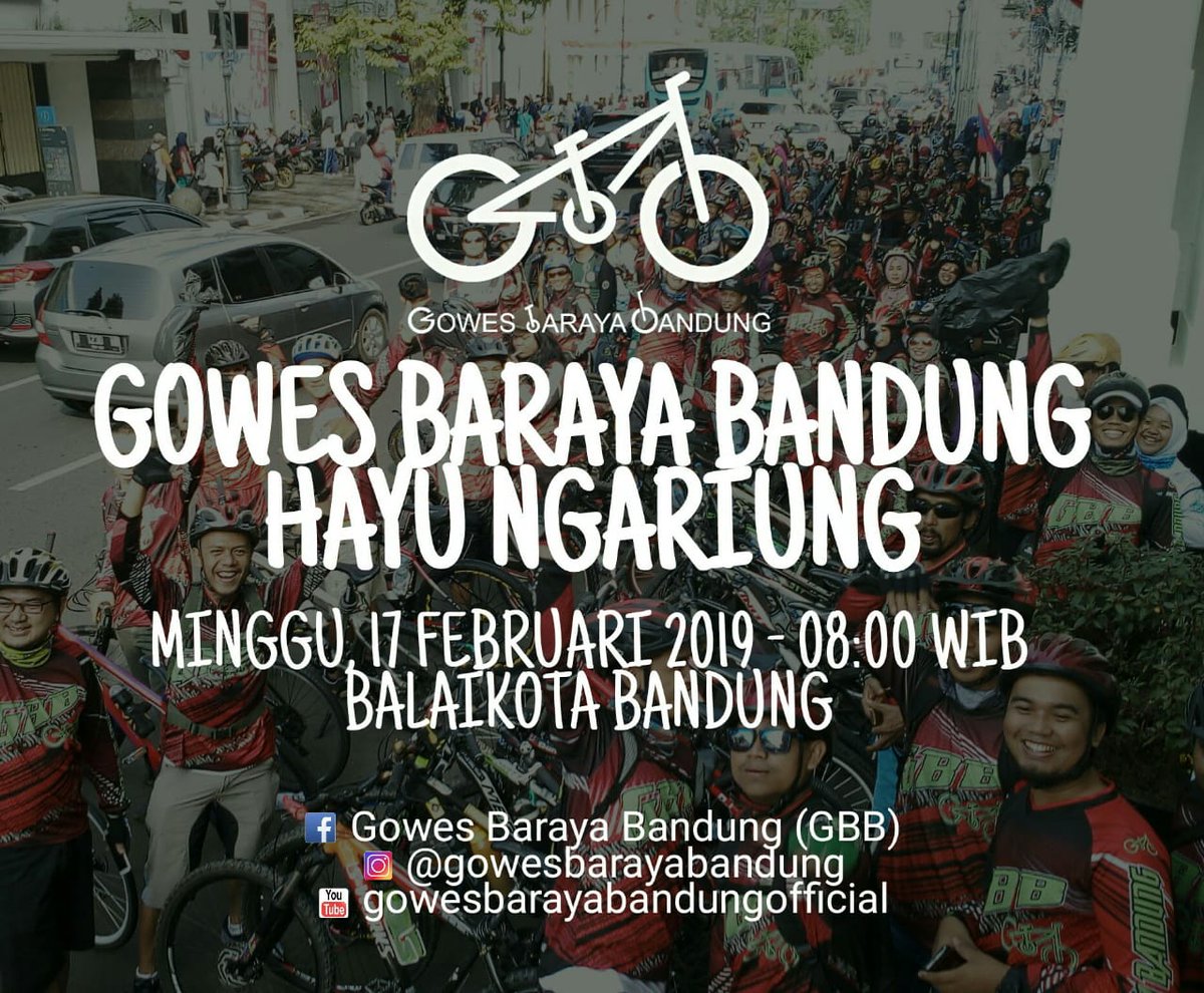 offcial_gbb's tweet photo. Gomincir
Gowes minggu ceria
Hayu wargi bandung diantos minggu pagi di balkot tabuh 8 enjing enjing
Yu di anggo sapedah na ulah di gantung wae
Cukup status kamu aja yang di gantung mah :D
#infogbb
#gowesbarayabandung
#akugbb
#infobandung
#infoBDG https://t.co/BRTvMYgZei