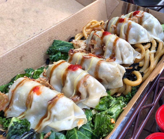 The bento box from <a href="/gyozaguys/">THE GYOZA GUYS ®</a> - a selection of amazing gyoza, udon noodles and kale salad!

#victoriaparkmarket