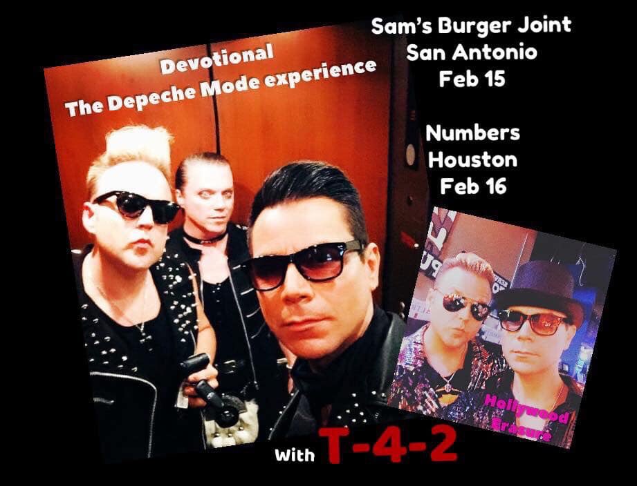 Tonight @SamsBurgerJoint Music Hall! Freddie Morales and Hayden Frost will delight with their sexy tribute bands Devotional and Hollywood Erasure with Special guest T-4-2!!! Meet and greet at 7pm! #DepecheModeTribute #DM101 #Erasure #TheDMExperience #LoveToHateYou