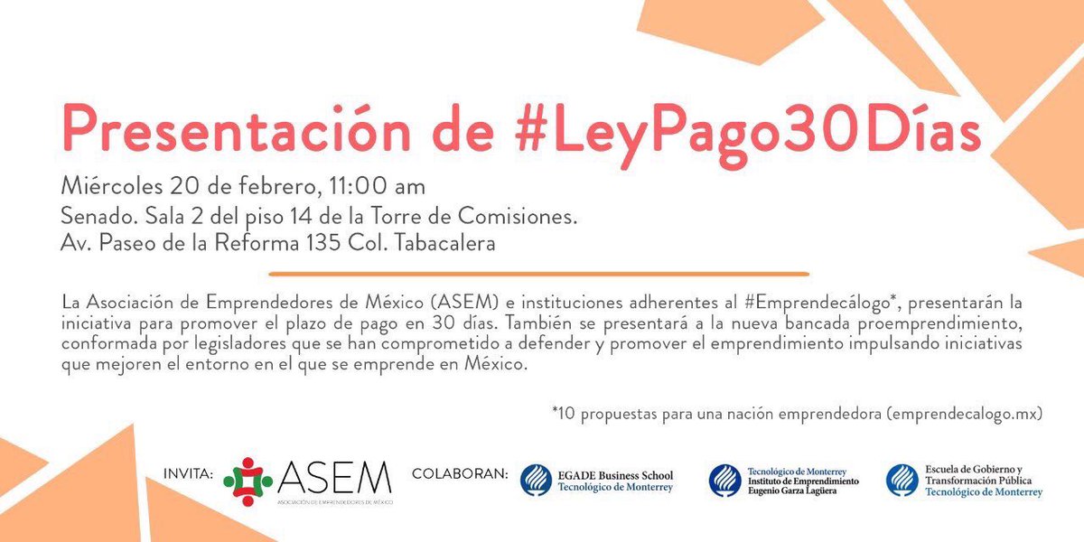 nandomendivil's tweet photo. ¿Te han pagado tus facturas a 30, 60, 90, 120 , 180 días o más? ¿Y además le has tenido que sumar el tiempo de alta como proveedor y recepción de factura? El próximo Miércoles en el @senadomexicano desde @ASEM_Socios presentaremos un plan para que esto ya no suceda. Regístrate. https://t.co/FDKhR8hVha