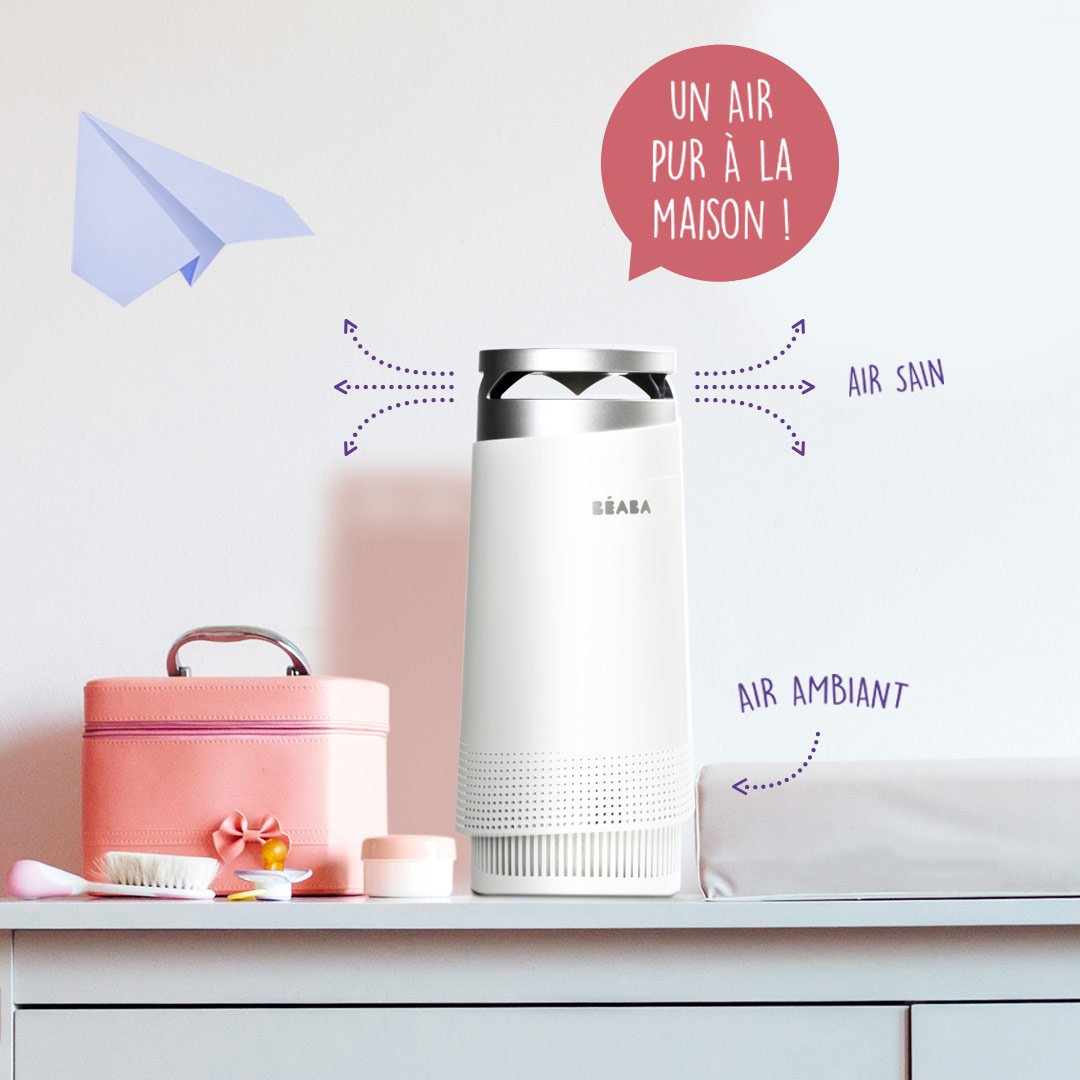 Le #purificateur d'air #BEABA est équipé d'un système de filtration performant pour éliminer 99.97% des particules (pollen, allergènes, poils d'animaux etc.). Avec une entrée et une sortie d'air à 360°, il assure une excellente atmosphère pour votre  bébé en purifiant la pièce 👶