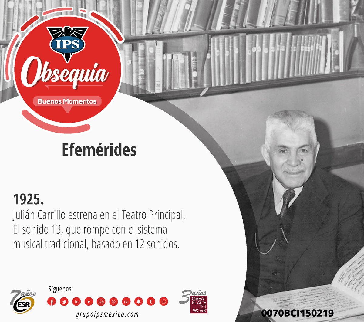S_GrupoIPS's tweet photo. #EfeméridesDelDía
1925. Julián Carrillo estrena en el Teatro Principal, El sonido
13, que rompe con el sistema musical tradicional, basado
en 12 sonidos.
#OBSEQUIA #ObsequiaAmor #ObsequiaAmistad #BuenosMomentos #RegalaInstantes #LOVE #SanValentín #14DeFebrero #AmoresIPS https://t.co/QyOJzBbMwr