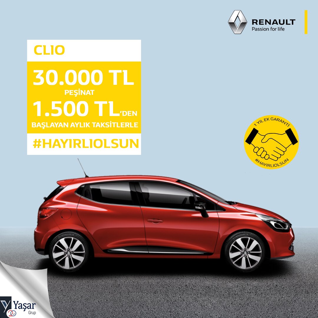 renaultyasar's tweet photo. 30.000 TL peşinat ve 1.500 TL’den başlayan aylık taksitlerle, 1 yıl ek garantili CLIO HB Renault yetkili satıcısı Yaşar Grup’ta sizleri bekliyor.

Bilgi için: ☎ 0232 461 1 800

#renault #renaultyasargrup #izmir #clio #hayırlıolsun https://t.co/sjUGU7SOlF