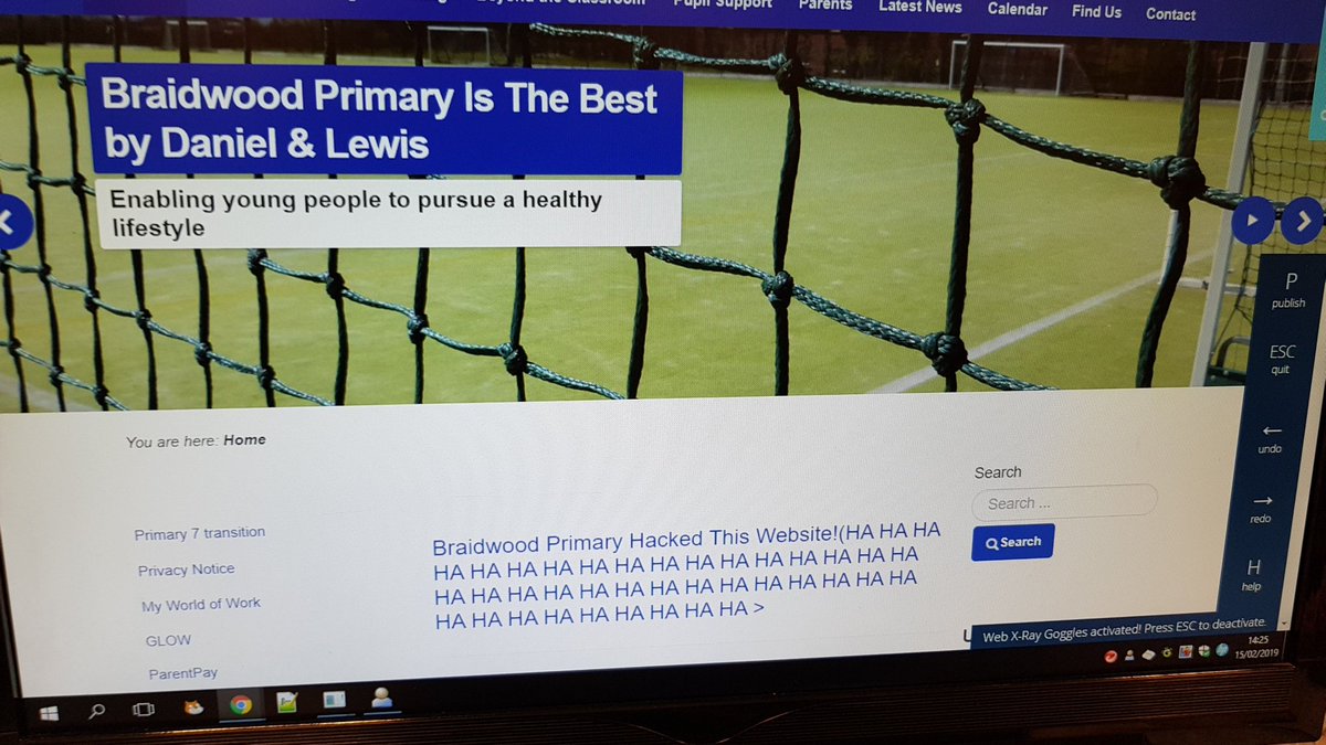 CHS_BizComp's tweet photo. Yikes, we've been hacked! Pesky P7s take over school website!! #xraygoggles https://t.co/XX3v4ZnNIb