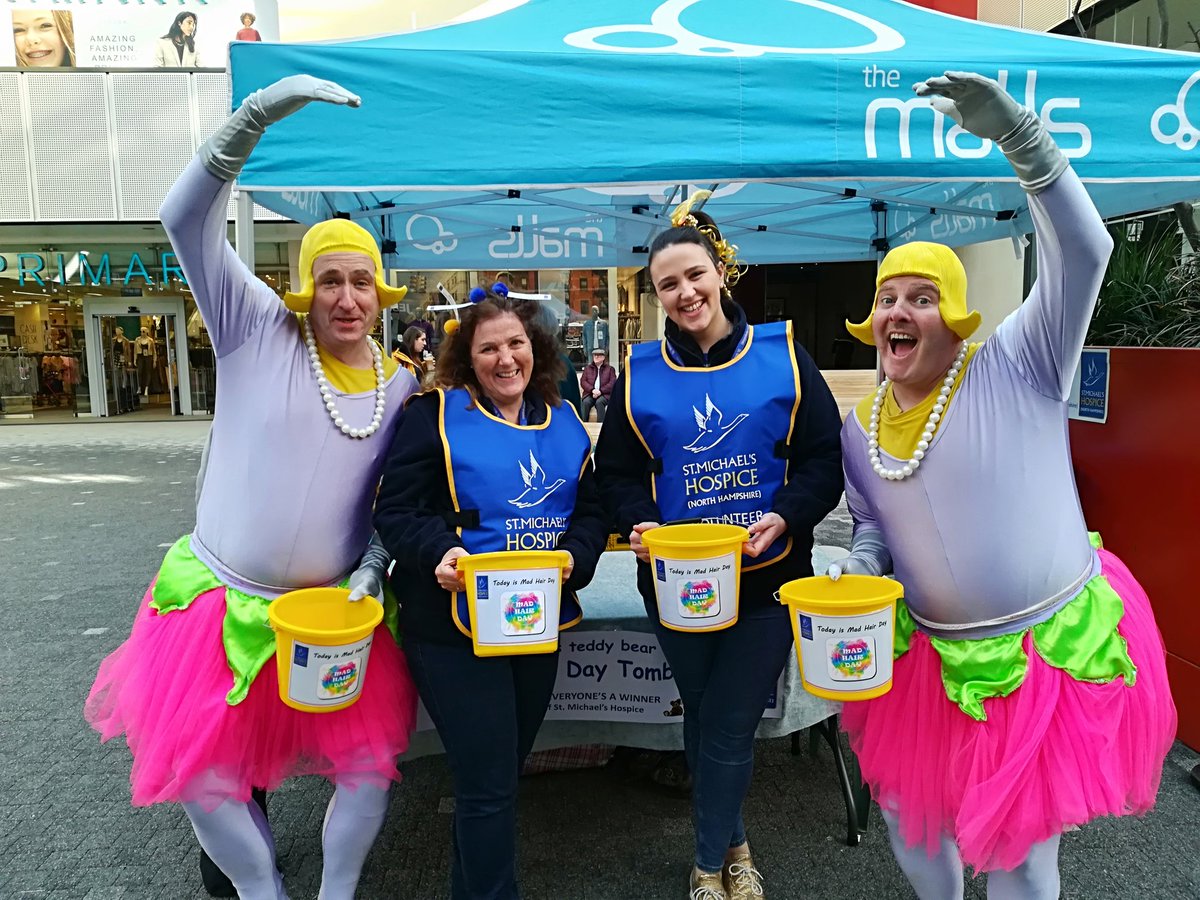 A few of the smashing <a href="/smhbasingstoke/">St. Michael's Hospice</a> folks down at Festival Place for #madhairday. Be sure to pop down and say hello!
